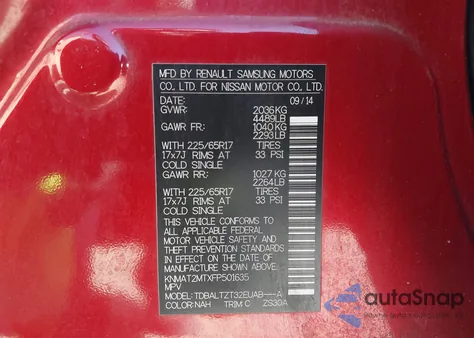 2015 Nissan Rogue Sv z USA, uszkodzony, nr VIN KNMAT2MTXFP501635